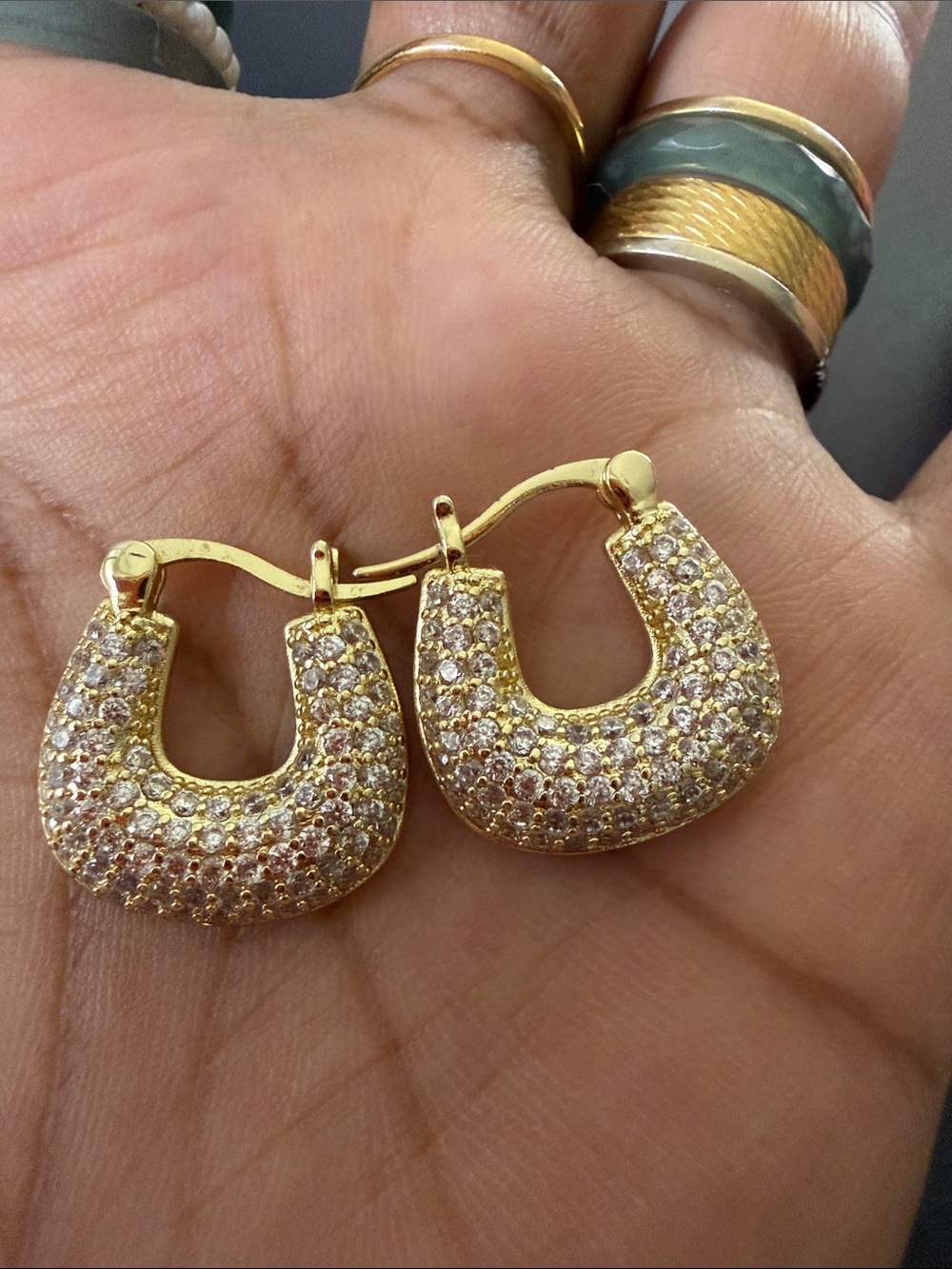Gold Pavé Crystal Horseshoe Hoop Earrings - Brand